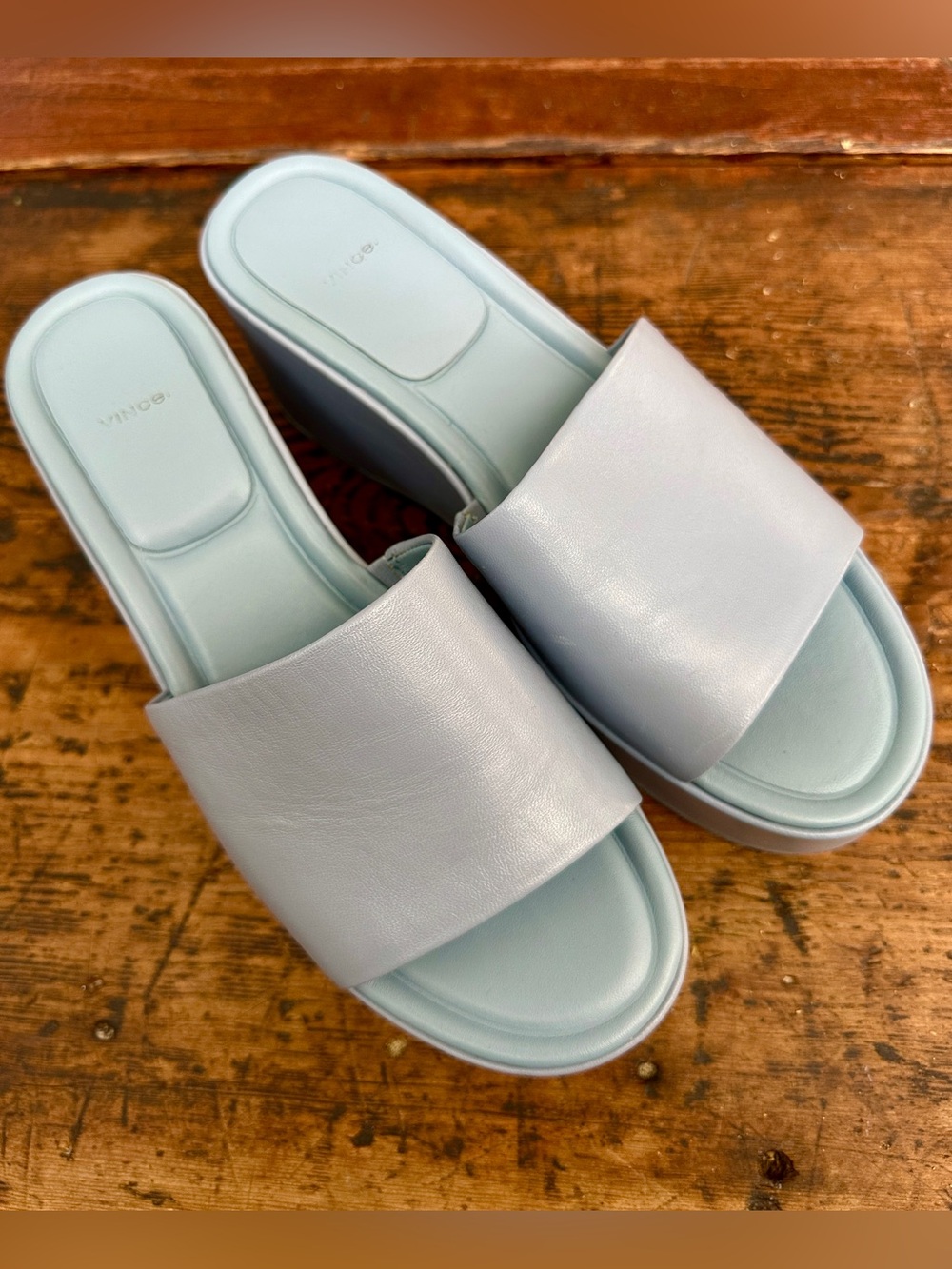 VINCE Women’s Light Blue Slide Wedge Sandals